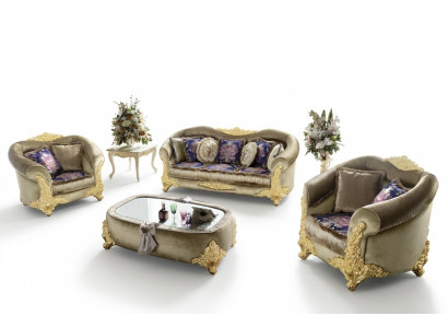 Sofa Couch Samt Polster Sëtz 3+1+1 Sëtzer Design Couchen Sofas Holz Nei Garnitur