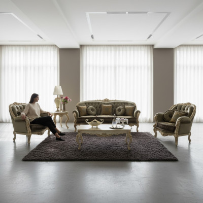 Sofa Canapé Stoff Polster Sëtz 3+1+1 Sëtzer Garnitur Design Canapéën Sofae Nei