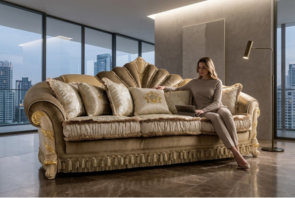 Design Sofa Canapé Polster Sofae Couchen Sëtz Klassesch Textil 3 Sëtz Dräisëtzer