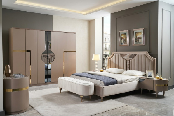 Schlofkummer Bett Nuetsdësch Kleederschaf Kommode Hocker Garnitur Set 6 Deeler Nei