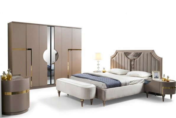 Schlofkummer Bett Nuetsdësch Kleederschaf Kommode Hocker Garnitur Set 6 Deeler Nei
