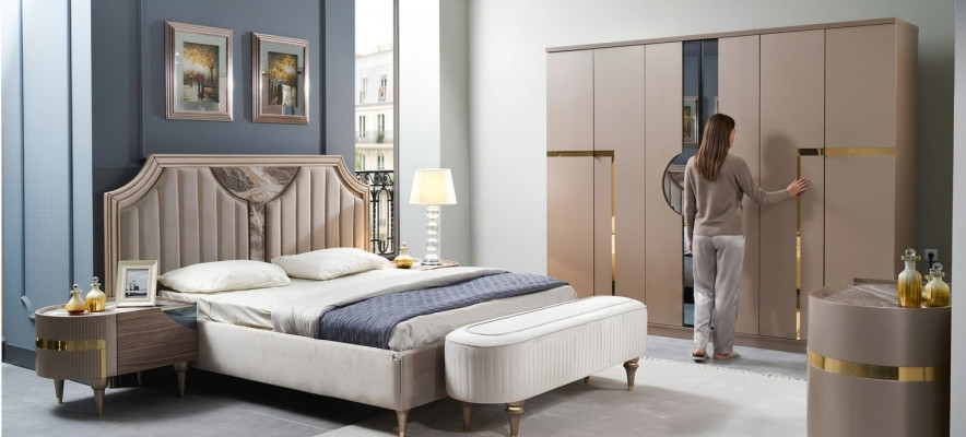 Miwwelen Modern Luxus Better Neit Bett 2x Nuetsdësch 3 Deeler Schlofzëmmer Set Design
