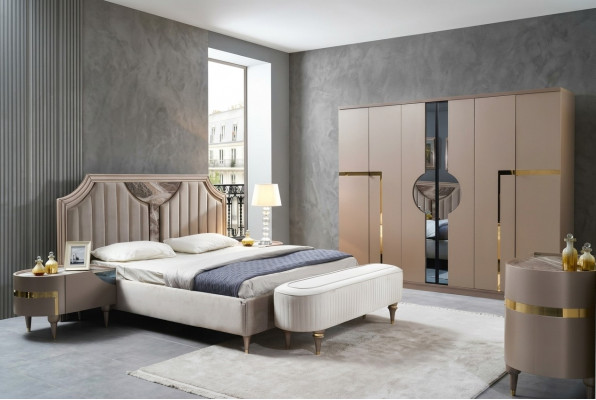 Miwwelen Modern Luxus Better Neit Bett 2x Nuetsdësch 3 Deeler Schlofzëmmer Set Design