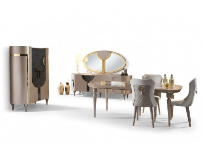 Design Iesszëmmer Set 8-Stéck Iessdësch Still Kommode Vitrinn Spigel Iessdëscher Holz