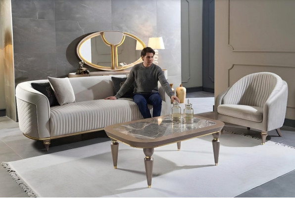 Soffagarnitur Couch Sofa Polster 3 + 1 Sëtzer Couchtisch Holz 3tlg. Luxus Miwwelen