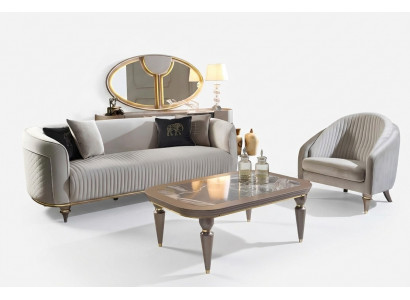 Soffagarnitur Couch Sofa Polster 3 + 1 Sëtzer Couchtisch Holz 3tlg. Luxus Miwwelen