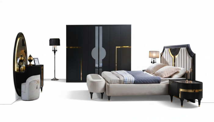 Bett 2x Nuetsdësch 3tlg. Set Design Luxus Komplett Sets Schlofkummer Komplett