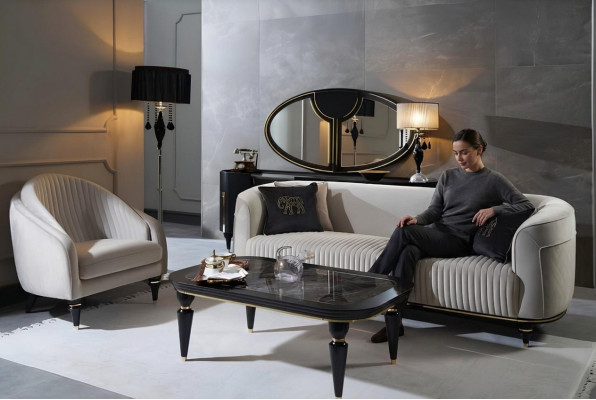 Sofagarnitur 3+1 Sëtzer Stoft Sofa Couch Garnitur Design Gro Schwaarz Miwwelen 2tlg
