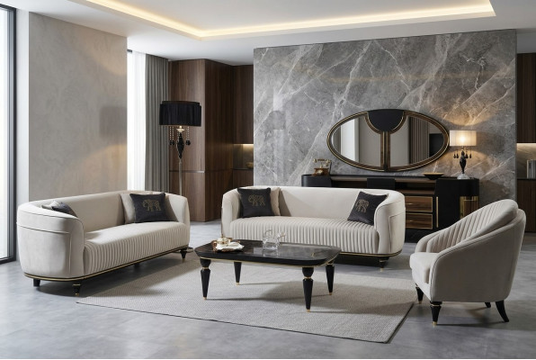 Sofagarnitur 3+1 Sëtzer Stoft Sofa Couch Garnitur Design Gro Schwaarz Miwwelen 2tlg