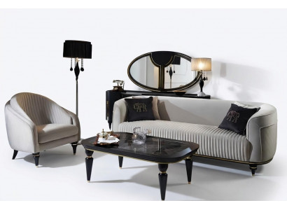 Sofagarnitur 3+1 Sëtzer Stoft Sofa Couch Garnitur Design Gro Schwaarz Miwwelen 2tlg