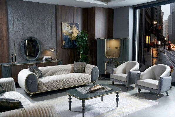 Design Sofas Gepolstert Couchen Stoff Relax Modern Sofagarnitur 3+1+1 Sëtzer Set