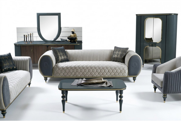 Dräisëtzer Sofa 3 Sëtzer Stoff Luxus Couch Sofa grouss Polster 230 cm Designer