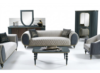 Dräisëtzer Sofa 3 Sëtzer Stoff Luxus Couch Sofa grouss Polster 230 cm Designer