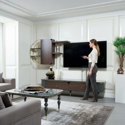 Holz Design TV Miwwel Regal Schief Schaf Wand Regal Wohnwand Schief Side Low Board