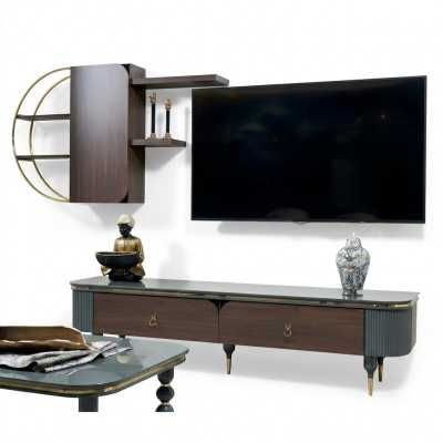 Holz Design TV Miwwel Regal Schief Schaf Wand Regal Wohnwand Schief Side Low Board