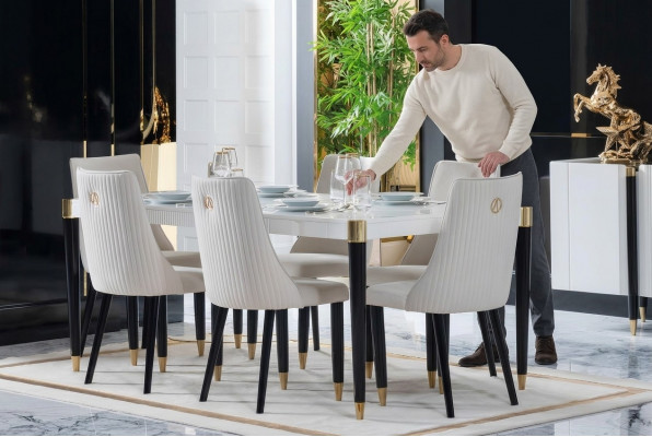 Iessgruppe Garnitur Set Komplett Design Lehnstuul 6x Still Polster Textil Stoff
