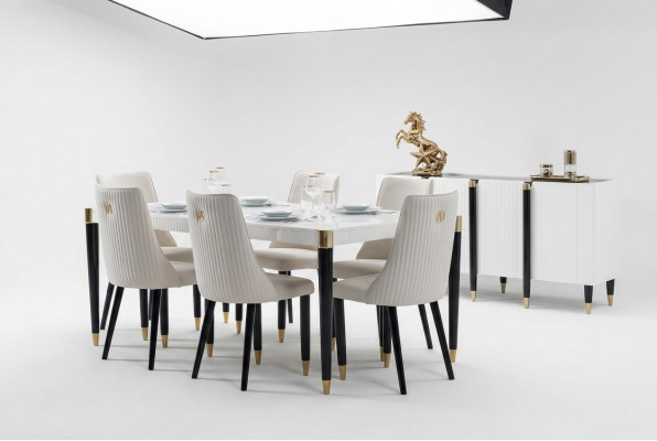 Iessgruppe Garnitur Set Komplett Design Lehnstuul 6x Still Polster Textil Stoff