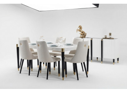 Iessgruppe Garnitur Set Komplett Design Lehnstuul 6x Still Polster Textil Stoff