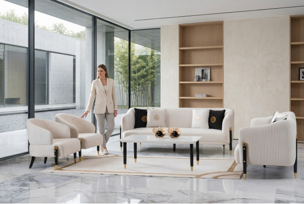 Garnitur Design Sofas Sofa Couch Samt Polster Sëtz 3+3+1+1 Sëtzer Sofagarnitur