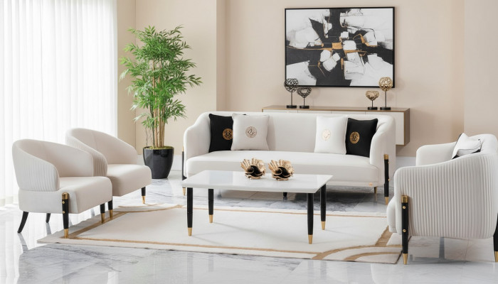 Garnitur Design Sofas Sofa Couch Samt Polster Sëtz 3+3+1+1 Sëtzer Sofagarnitur