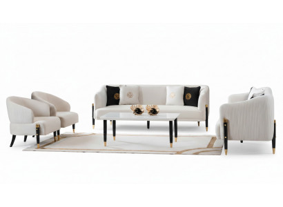 Garnitur Design Sofas Sofa Couch Samt Polster Sëtz 3+3+1+1 Sëtzer Sofagarnitur