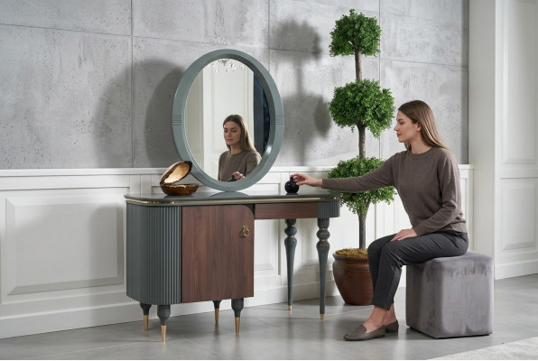 Schlofzëmmer Miwwelen Designs 2tlg Make-up Dësch Kosmetikdësch Friséierdësch Spigel
