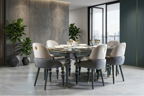 Iesszëmmer Set Iess Grupp Holz Dësch Dëscher Komplett 7-stëck Set Iessdësch 6x Stull.