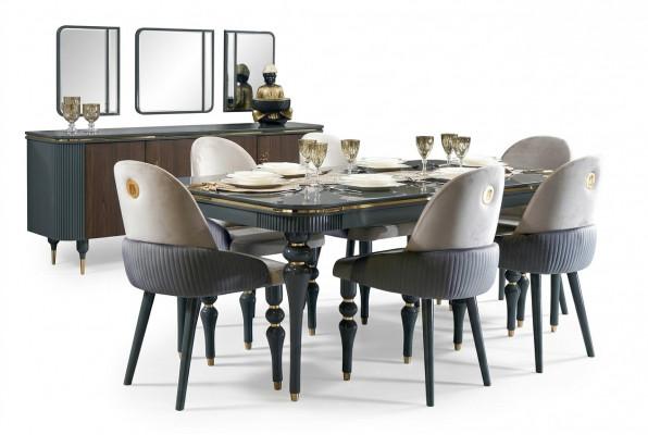 Iesszëmmer Set Iess Grupp Holz Dësch Dëscher Komplett 7-stëck Set Iessdësch 6x Stull.