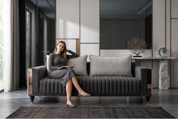 Dräisëtzer Canapé Polster Design Sofa 3er Sëtz Canapéë Zëmmer Modern Schwaarz Nei