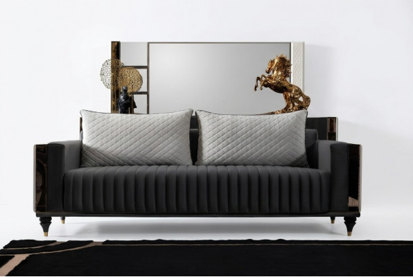 Dräisëtzer Canapé Polster Design Sofa 3er Sëtz Canapéë Zëmmer Modern Schwaarz Nei