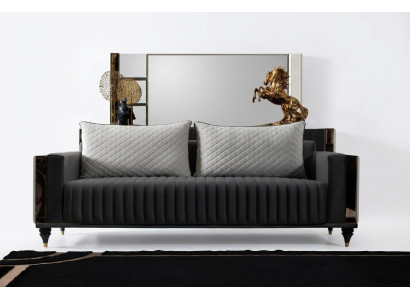 Dräisëtzer Canapé Polster Design Sofa 3er Sëtz Canapéë Zëmmer Modern Schwaarz Nei