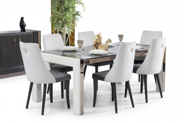 Design Luxus Dëscher Iesszëmmer Italienesch Miwwelen Dësch Lehnstull 6x Still Nei