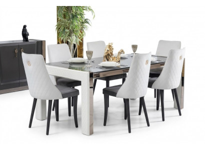 Design Luxus Dëscher Iesszëmmer Italienesch Miwwelen Dësch Lehnstull 6x Still Nei