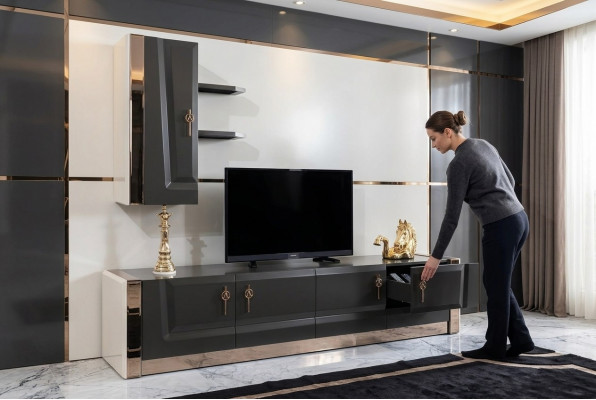 Sideboard Wunnzëmmer Miwwelen TV Lowboard Télévisiounsstand Design RTV Schaf Wunnwand