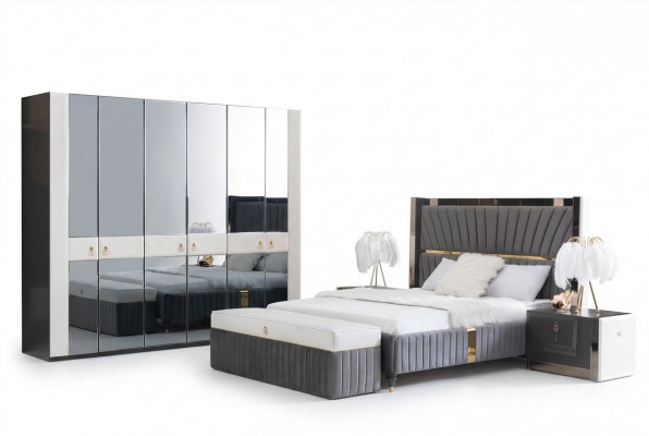 Schlofkummer Komplett Set Bett Nofschrëfft Hocker 5tlg Design Holz Miwwel Sets Nei