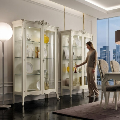 Vitrine Massivholzmiwwelen Glas Schaf Schief Vitrinen Wunnzëmmer Konsol Neit