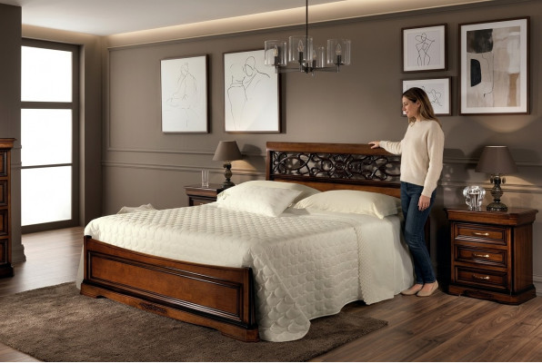 Bett 2x Nuetsdësch Schlofzëmmer Set Dësch Better Komplett Holz Set Barock 3 Stéck.