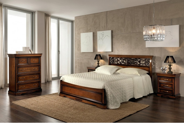Bett 2x Nuetsdësch Schlofzëmmer Set Dësch Better Komplett Holz Set Barock 3 Stéck.
