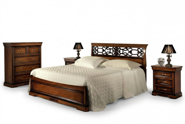 Bett 2x Nuetsdësch Schlofzëmmer Set Dësch Better Komplett Holz Set Barock 3 Stéck.
