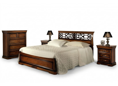Bett 2x Nuetsdësch Schlofzëmmer Set Dësch Better Komplett Holz Set Barock 3 Stéck.