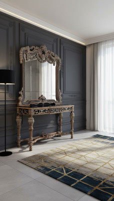 Wandspigel Landhausstil Konsole Schminktisch mat Spigel Konsolendësch Braun