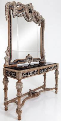 Wandspigel Landhausstil Konsole Schminktisch mat Spigel Konsolendësch Braun