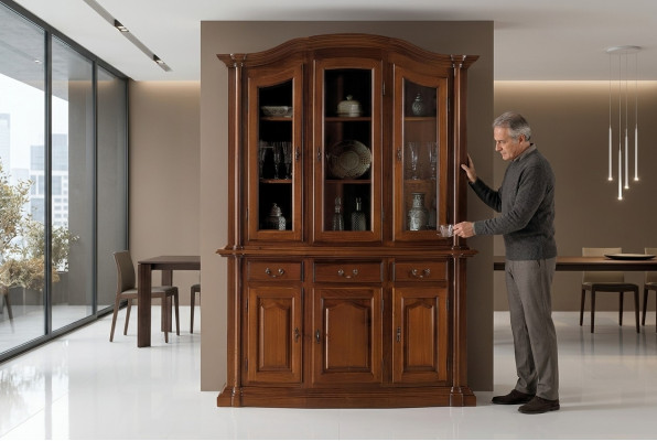 Massivholz Vitrin Wunnzëmmer Miwwel Kommode Massivt Holz Vitrinen Glas Schaf