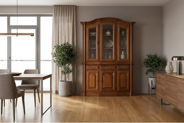 Massivholz Vitrin Wunnzëmmer Miwwel Kommode Massivt Holz Vitrinen Glas Schaf