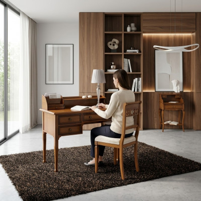 Holz Dësch Stull Dëscher 2-Stéck Ariichtung Massivholz Büro Schreifdësch Fotell Dësch