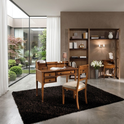 Holz Dësch Stull Dëscher 2-Stéck Ariichtung Massivholz Büro Schreifdësch Fotell Dësch