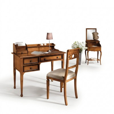 Holz Dësch Stull Dëscher 2-Stéck Ariichtung Massivholz Büro Schreifdësch Fotell Dësch