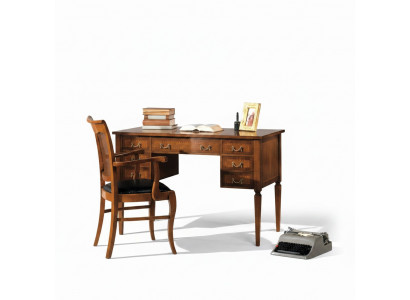 Schreifdësch a Stull aus Holz mat Armlehn Bicherregal Büroeiereien Design Nei