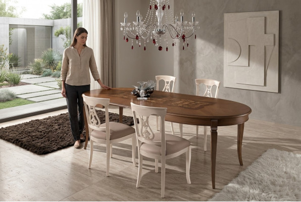Iesszëmmer Set Iessgrupp Klassesch Echt Holz 4 Deeler Set Stull Garnitur 4x Still