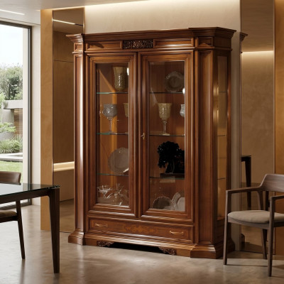Vitrinn Kommode Vitrinnen Luxus Glas Schaf Schief Braun Holz Design Miwwelen